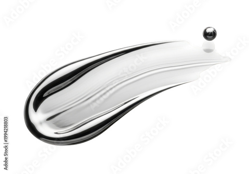 Silver metallic cream smear and ball isolated on transparent background