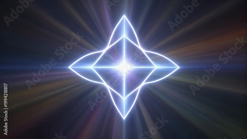 Glowing blue starburst radiates light from geometric shape in dark space