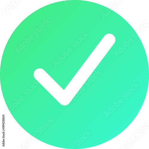 Minimalist white checkmark symbol inside a bright mint green circle representing success and completed task status