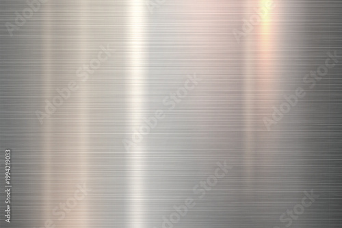 Shiny silver grey brushed aluminum with highlight, stainless steel metal texture background vector illustration.