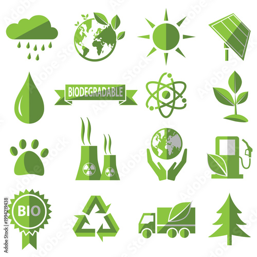 ecology flat icon set on white background