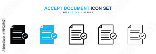 Slika na platnu Accept document icons vector collection in black and blue colors on white backgr