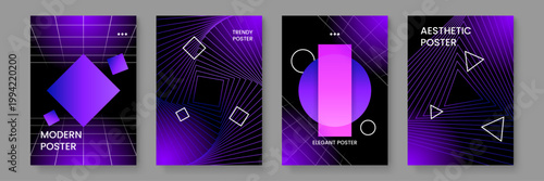 Retro futuristic grid lines and geometric shapes with glowing purple neon aesthetic for cyberpunk technology and music cover