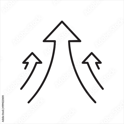 Three Upward Arrows Outline. Growth Direction and Progress Line Icon. Editable Stroke Movement and Advancement Symbol