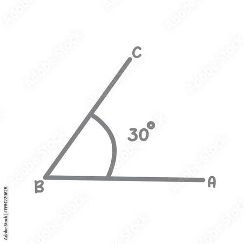 Geometry Angle 30 Degree Diagram Flat Vector Illustration for Mathematics Education