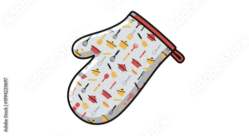 Cute Kitchen Oven Mitt with Utensil Pattern - Baking and Cooking Accessory