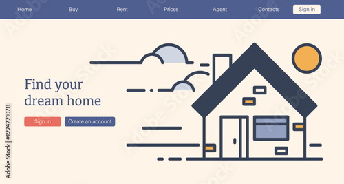 Real estate web banner template, professional agent handshake for property deal, home buying or renting concept, promotional layout with copy space for housing service flat vector illustration.