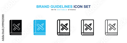 Brand guidelines icons vector collection in black and blue colors on white background