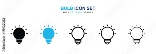 Bulb icons vector collection in black and blue colors on white background
