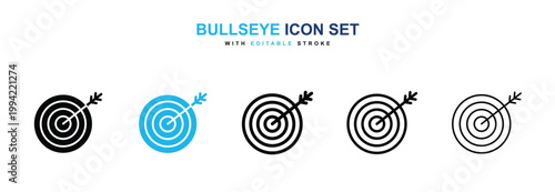 Bullseye icons vector collection in black and blue colors on white background