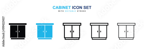 Cabinet icons vector collection in black and blue colors on white background
