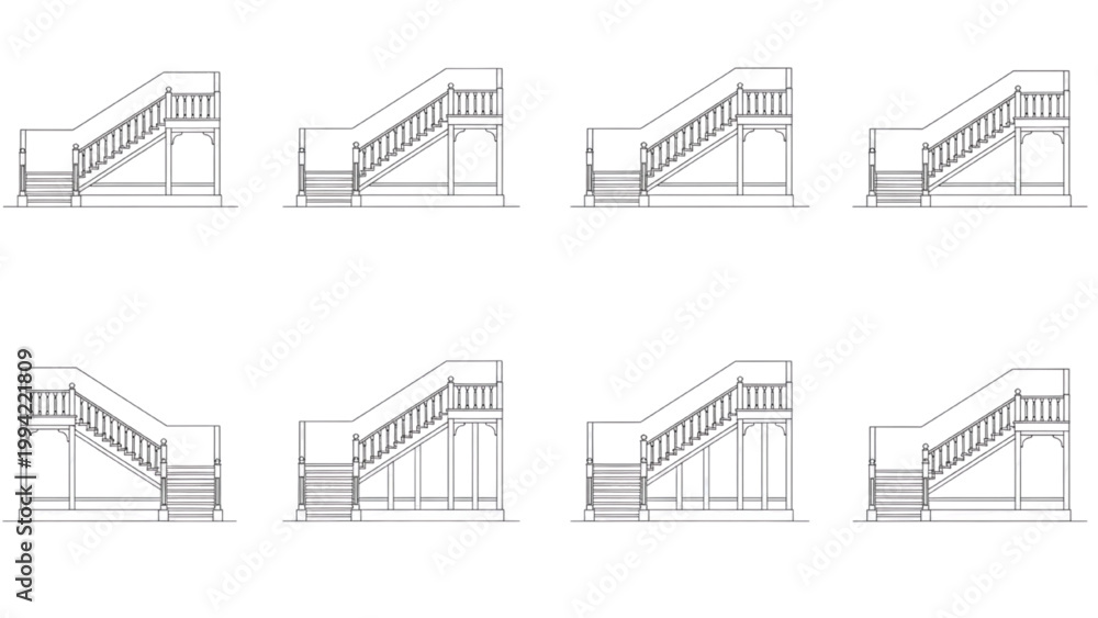 Fototapeta premium Staircase design a series of detailed architectural drawings