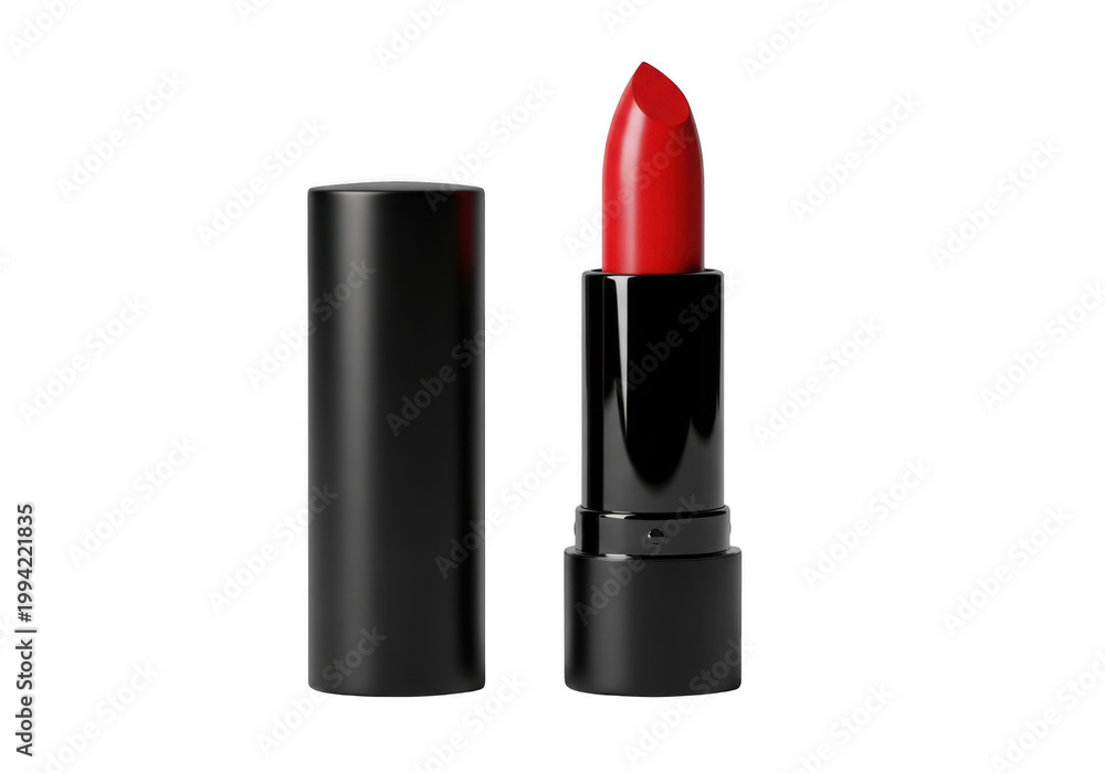 Fototapeta premium Red lipstick with black case isolated on transparent background