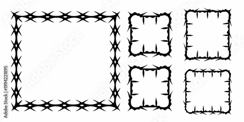 Black and white illustration of four barbed wire rectangle frames