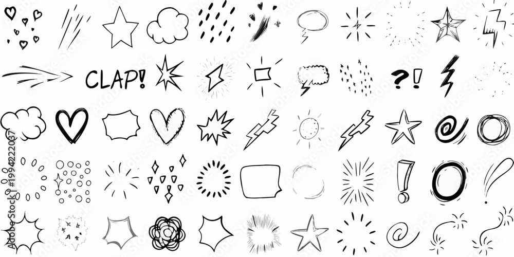 Obraz premium Collection of hand drawn comic book elements and doodle style illustrations