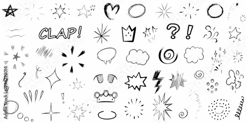 Collection of hand drawn doodle elements and decorative sketch symbols