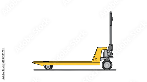 Yellow manual pallet jack for warehouse industrial transportation and logistics operations isolated on white background.