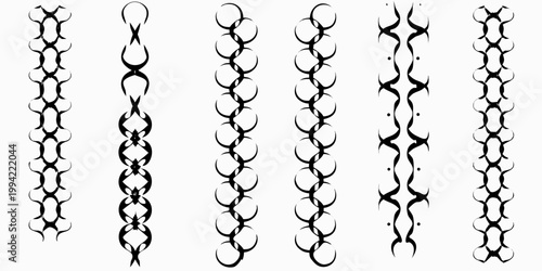 Black tribal patterns arranged vertically on a white background