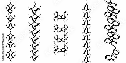Black and white ornamental designs resembling stylized plant or vine patterns