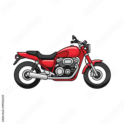 Illustration of a classic red cruiser motorcycle side view.