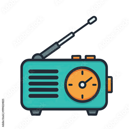 Retro styled teal radio receiver icon illustration.