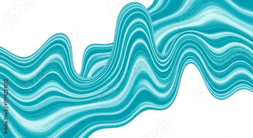 Abstract fluid wave forms in beautiful teal hues creating dynamic flowing lines and smooth colorful curves against a white background perfect for graphic design.