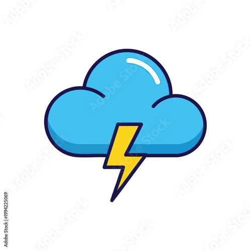 Cartoon storm cloud icon with a yellow lightning bolt.