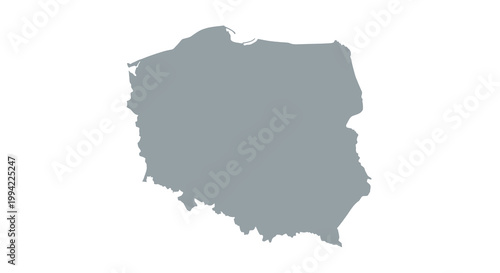 A grayscale outline depicts the geographic shape of poland showcasing its borders and coastline high quality professional detailed