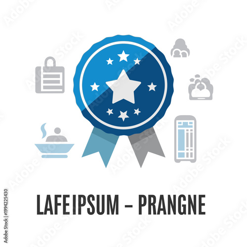 Blue badge icon, star rating symbol, vector graphic elements, business award ribbon