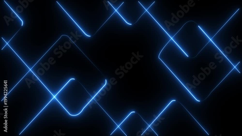 Abstract techno background with blue neon lights. Striped texture in cross shape for innovation concept. Seamless loop.4k video