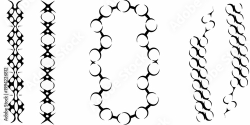 Four black tribal designs arranged vertically on a white background