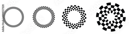 Set of four geometric circular patterns made from small squares circles circle round shape shapes. Round Checkered Pattern Frames