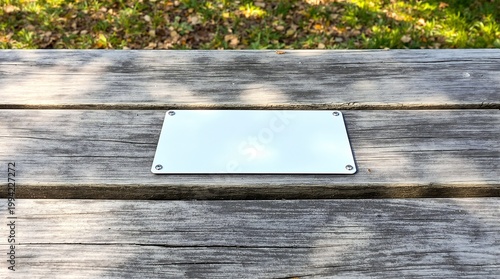 Blank Sign on Weathered Wooden Surface in Sunlight