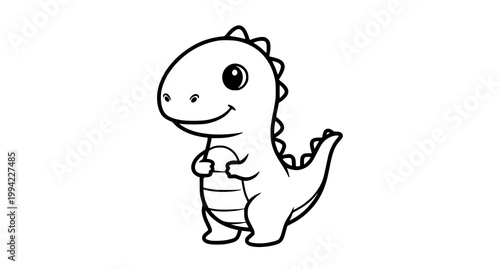 Charming cartoon dinosaur a cute and playful black and white illustration