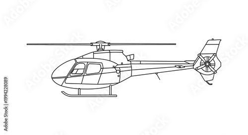 Simple Line Art Drawing of a Helicopter