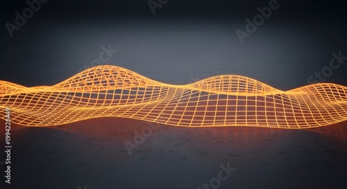 A vibrant orange grid wave form against a dark background