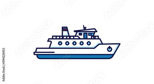 Modern Ferry Boat Illustration - White and Blue Passenger Ship