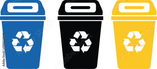 Recycle bin icon set, vector collection of colorful eco friendly waste management bins for recycling sorting and sustainability concept design.