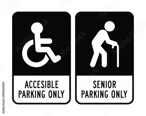 Handicap Accessible and Senior Priority Parking Sign Collection High Quality Vector Graphics with International Symbol of Access and Elderly Icon for Property and Regulatory Compliance