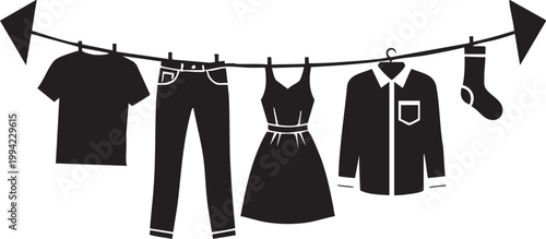 Clothing items hanging on a drying line