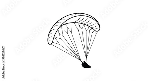 A simple black and white line drawing depicts a paraglider soaring through the air showcasing the sport s freedom
