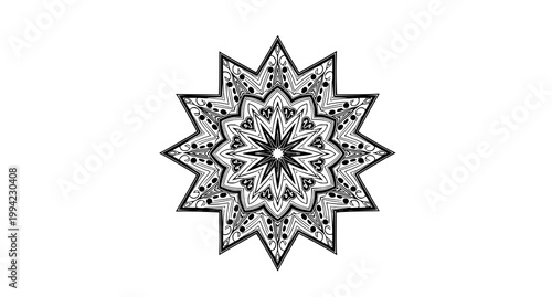 Intricate black and white star mandala a detailed floral design for relaxation and artistic expression