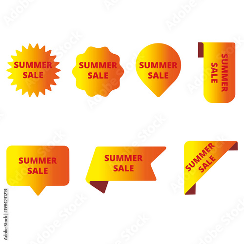 Orange summer sale labels on a white background with copy space