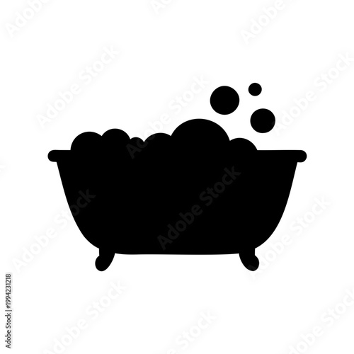 Black silhouette illustration of a bubble bath in a claw foot bathtub