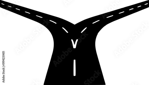 A minimalist vector graphic of a road fork in the shape of a Y on transparent background
