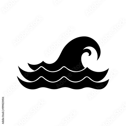 Stylized black vector illustration of sea waves and water ripple pattern