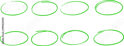 A set of green hand-drawn circles on transparent background