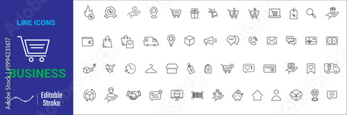business line icon set. editable stroke for business line icon  containing cart, delivery, product etc.