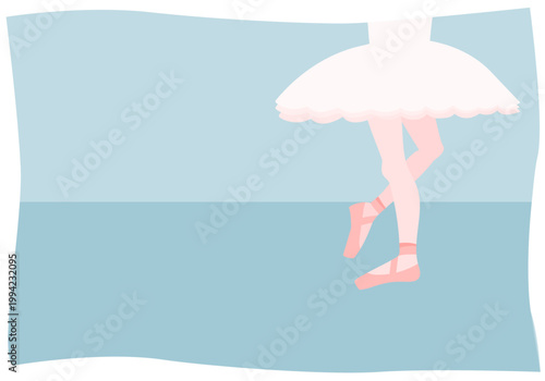 An illustrated frame depicting the feet of a ballerina wearing a classical ballet tutu.