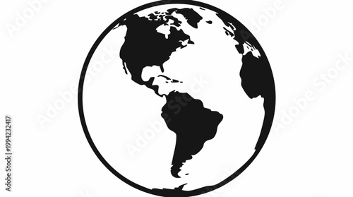 A simplified black and white illustration of the earth within a circle